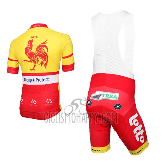 Wallonie Bruxelles Cycling Jersey Bib Short 2016 Men Short Sleeve Yellow and Red